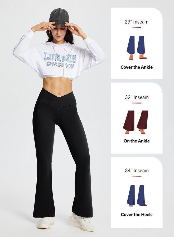 baleaf Women's Flare Leggings with Pockets Crossover Flared High Waist Petite Yoga Pants Tummy Control Bootcut Leggings Black 29" M - Image 4